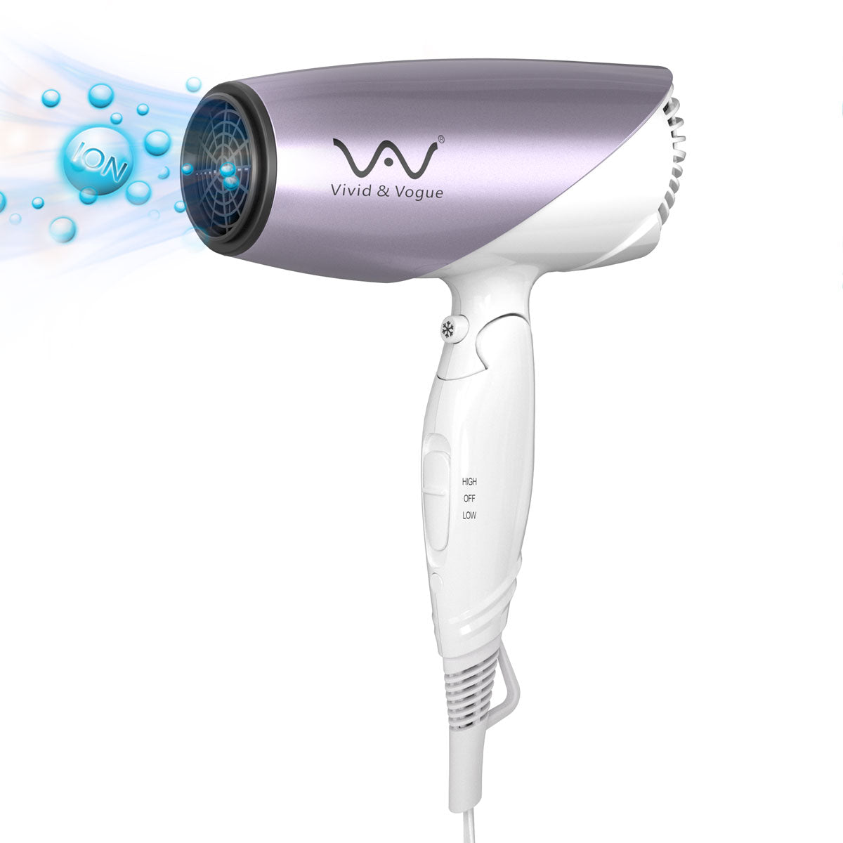 VAV イオンドライヤー 折りたたみ式 1200Wへアードライヤー ノズル付き 風温&風量調節可 収納便利