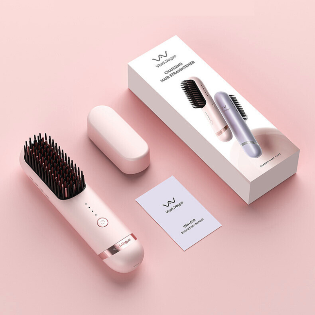 VAV コードレスヒートブラシ コンパクト&軽量&携帯便利&Type-C充電式 ヘアブラシアイロン ボリュームアップ/ストレート/カール/ワンカール多様なヘアアレンジ 海外兼用