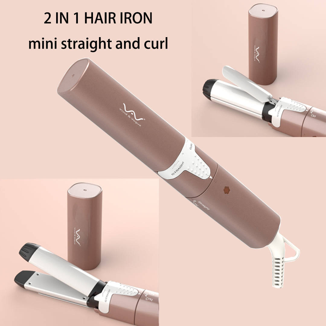 VAV Mini Travel 2 in 1 Hair Straightener and Curler 1 Inch Curling Iron Flat Iron Dual Voltage Hair Styling Tools Ceramic Coating Panel 