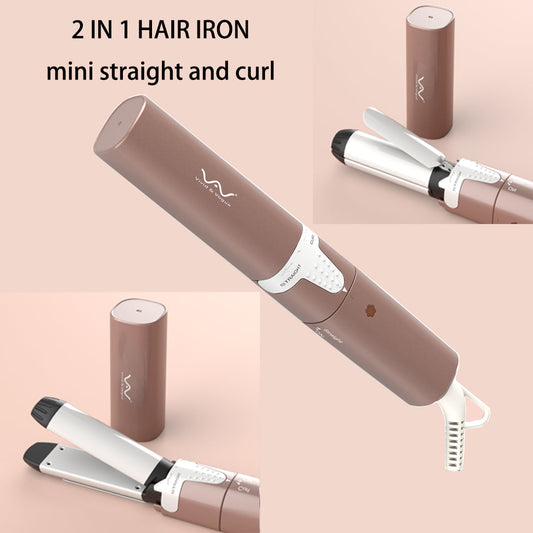 VAV Mini Travel 2 in 1 Hair Straightener and Curler 1 Inch Curling Iron Flat Iron Dual Voltage Hair Styling Tools Ceramic Coating Panel 