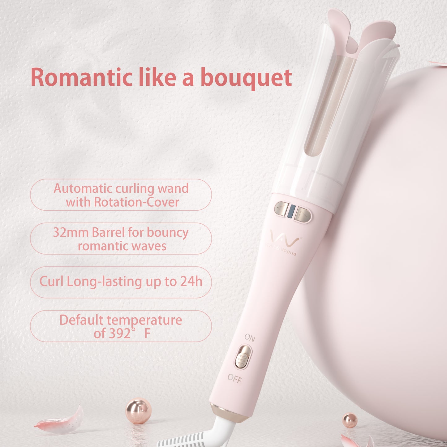 VAV Automatic Curling Iron,Hair Curler Automatic Rotating with One-Click,1.25inch Curling Wand for Long/Medium Hair, 32mm Hair Waving Style Tool 