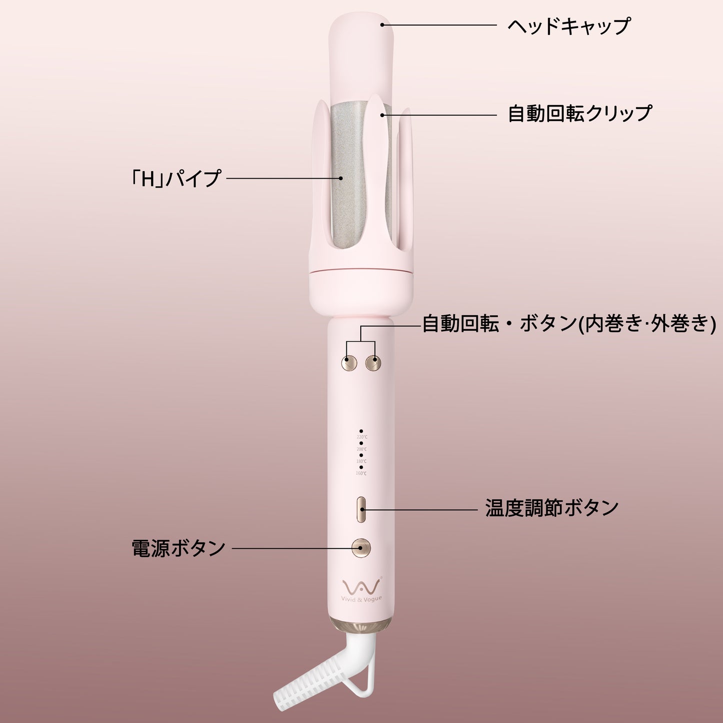 VAV オートカールアイロン 32ｍｍ 自動巻きヘアアイロン 簡単操作 スタイリング 初心者/不器用さんに向け こて160~220℃温度4段階調節可 スマートタイマー カーリングワンド 100～240Ⅴ海外兼用