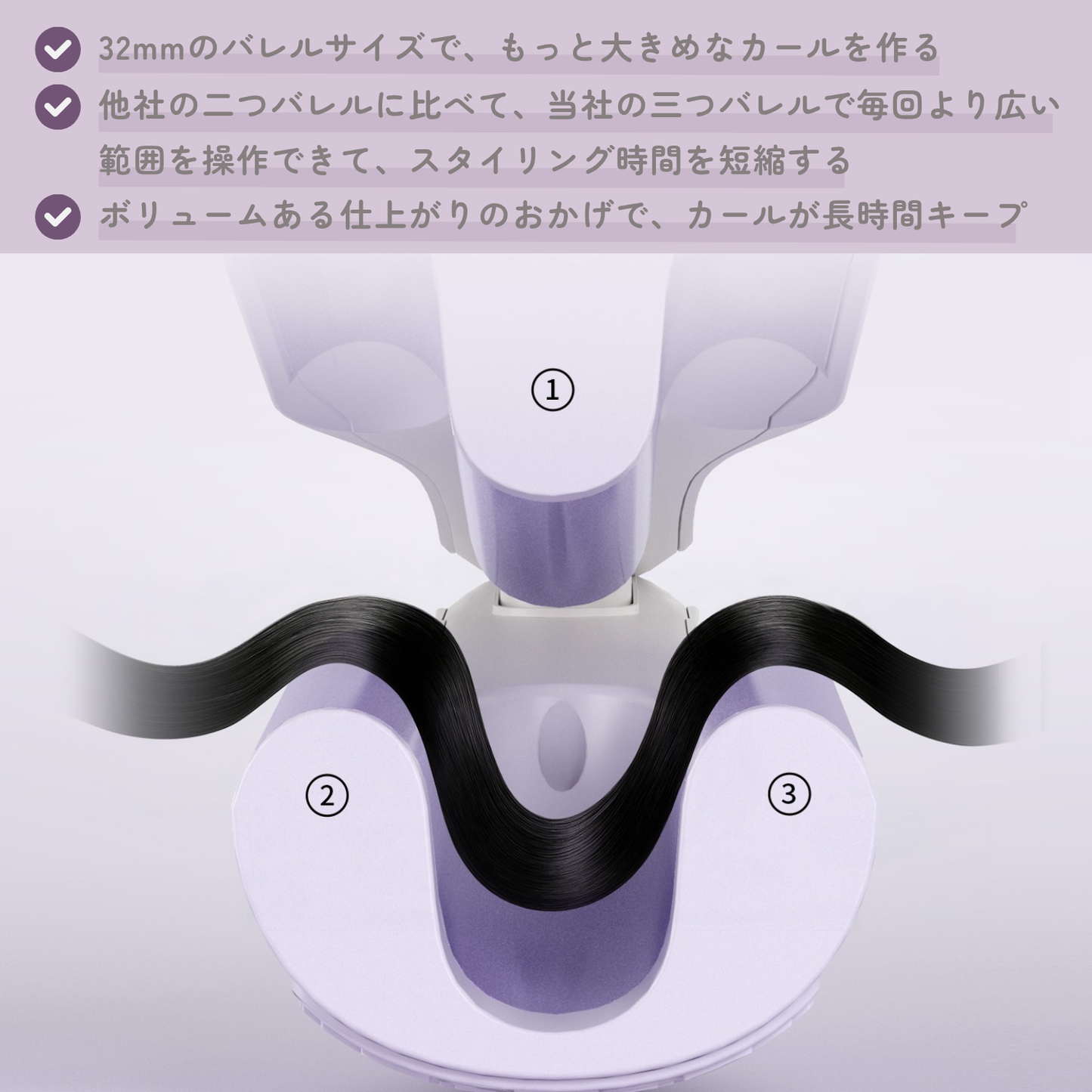 VAV カールアイロン 挟むだけで ウェーブアイロン 32ｍｍコテ 初心者/不器用さん/軟毛/薄毛/ぺたんこ髪/猫っ毛さんに向け ボリュームアップ仕上がり 海外兼用