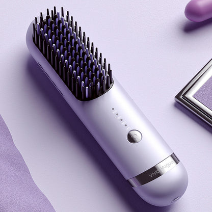 Vivid&Vogue Cordless Hair Straightener Brush, 2 in 1 Curling & Straightening Brush with 200 Million Negative Ions, Mini Travel Hot Straightener Comb for Women, Fast Heating & Dual Voltage