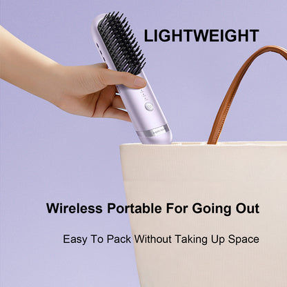 Vivid&Vogue Cordless Hair Straightener Brush, 2 in 1 Curling & Straightening Brush with 200 Million Negative Ions, Mini Travel Hot Straightener Comb for Women, Fast Heating & Dual Voltage