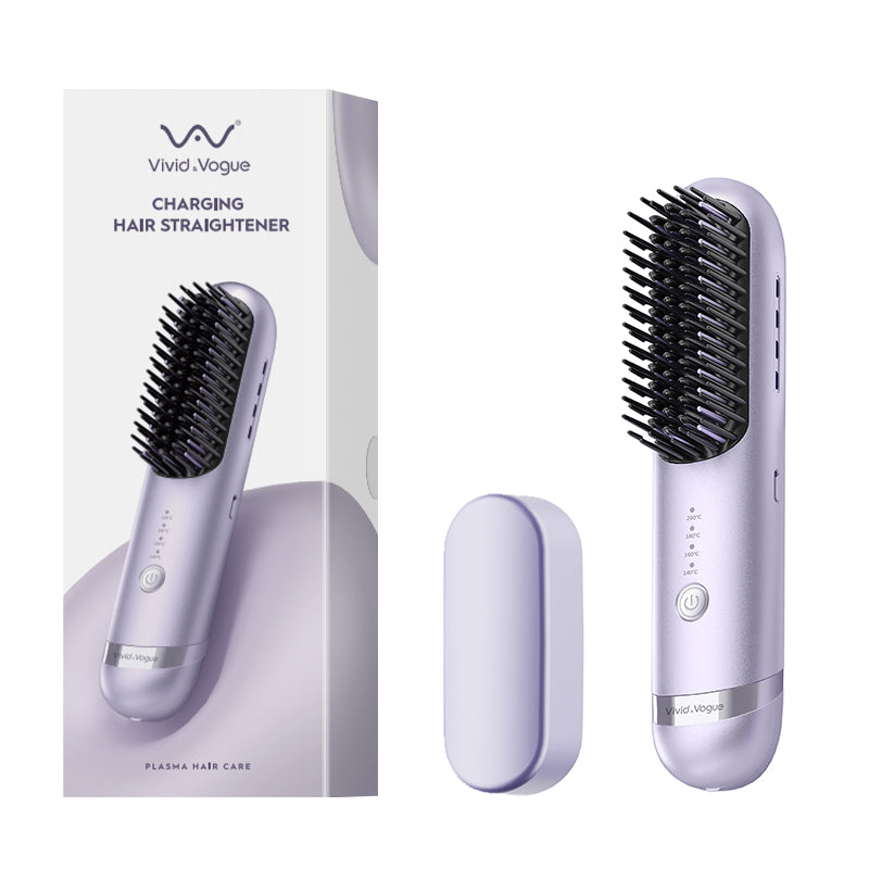 Vivid&Vogue Cordless Hair Straightener Brush, 2 in 1 Curling & Straightening Brush with 200 Million Negative Ions, Mini Travel Hot Straightener Comb for Women, Fast Heating & Dual Voltage